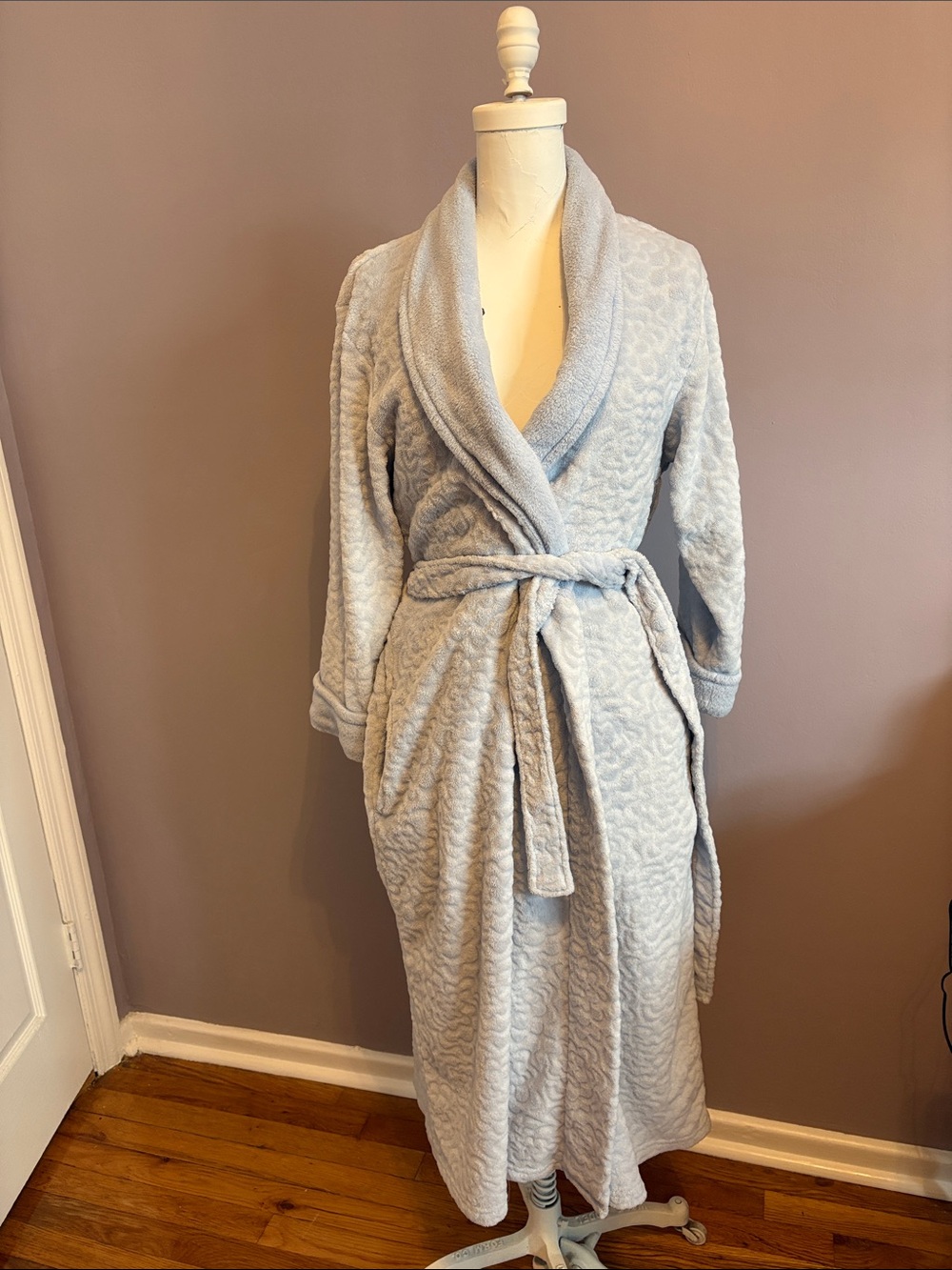 Plush Shawl-Collar Robe in Light blue